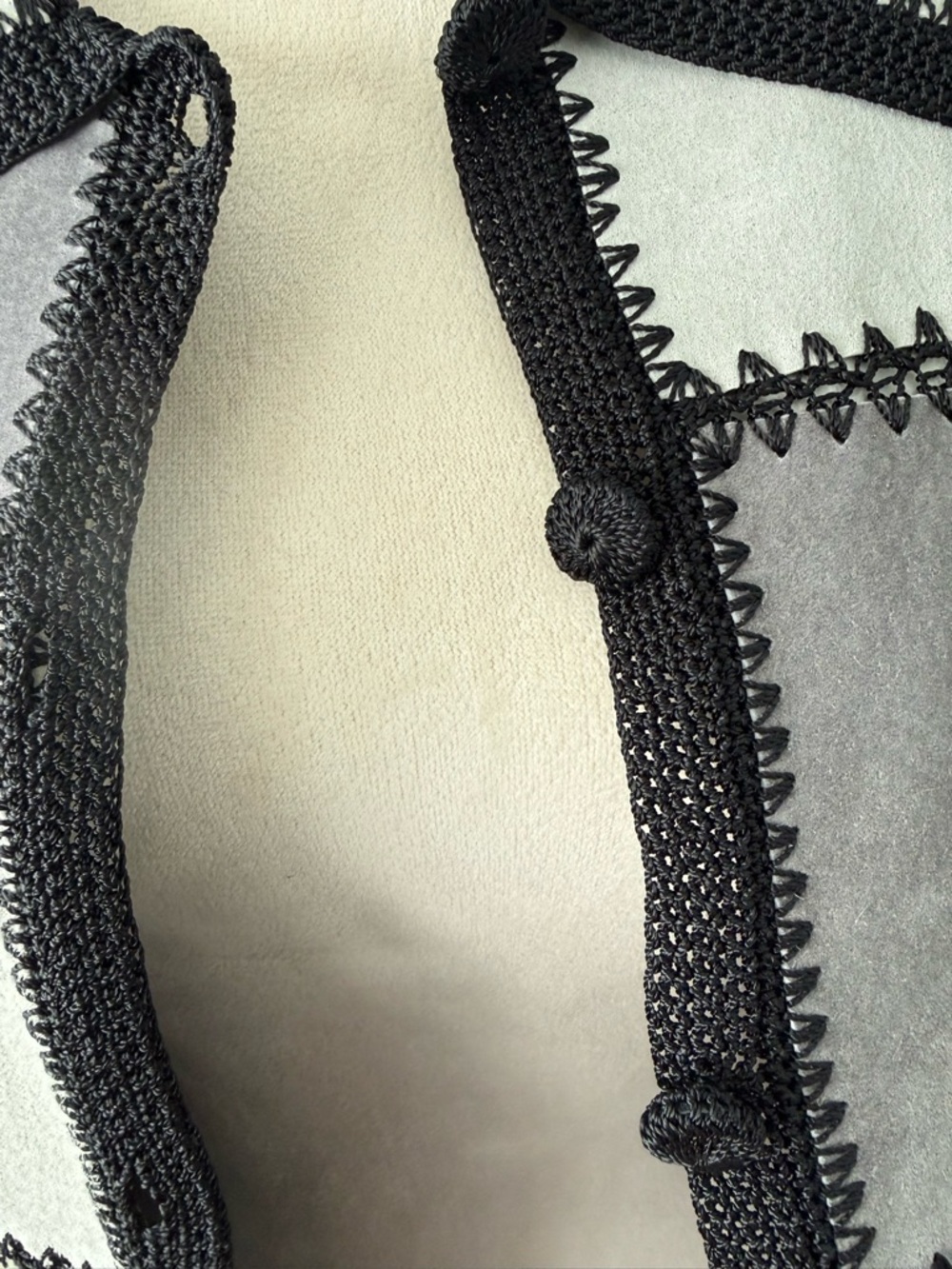 🖤 Vintage Denim & Co Patchwork Leather Jacket Colorblock Crochet Trim XL - Picture 4 of 12